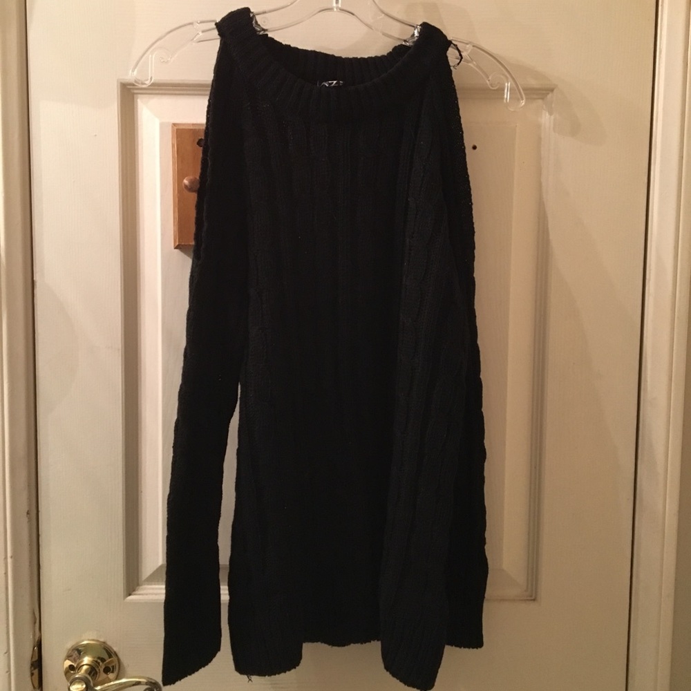 Black Cold Shoulder Knit Sweater